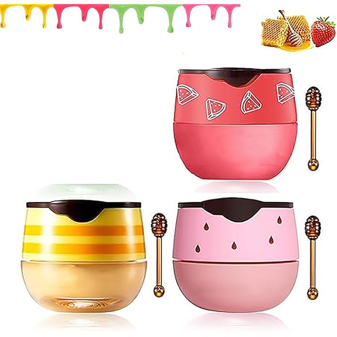 SWIUKPHE 3 PCS WATERMELON LIP BALM, HONEY POT LIP BALM,STRAWBERRY LIP MASK OVERNIGHT HYDRATING DRY AND CRACK LIP SCRUBS EXFOLIATOR PROPOLIS LIP SLEEPING MASK (STRAWBERRY & WATERMELON & HONEY) - Image 1